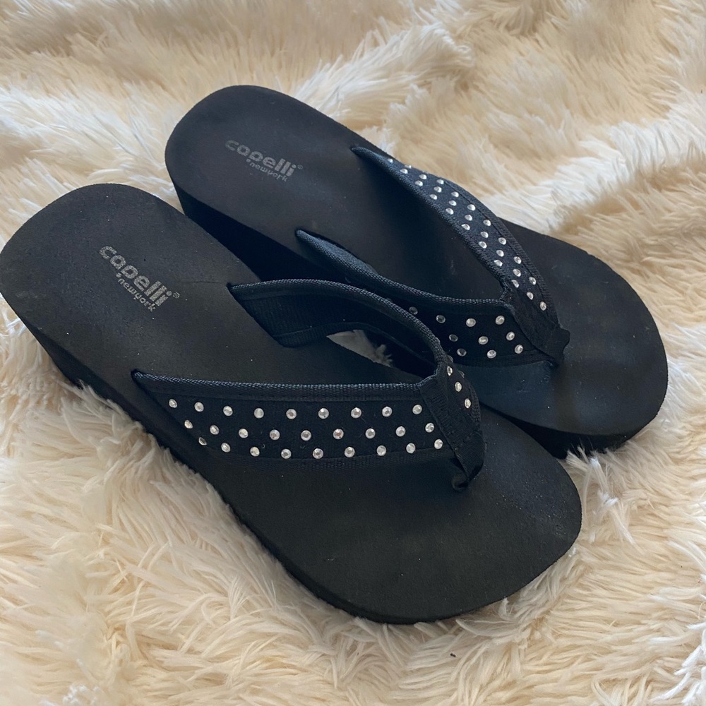 Capelli of New York Black Platform Sandals with Rhinestones